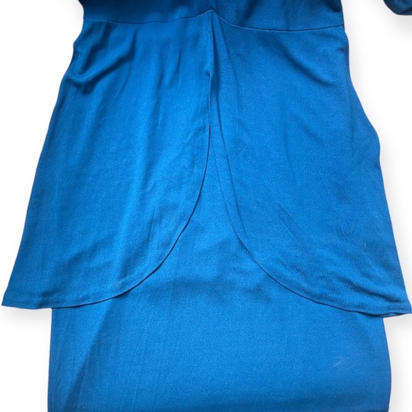 RARE 1980s era Norma Kamali Blue Peplum Dress w/Shoulder Pads, sz 12 - Picture 8 of 11
